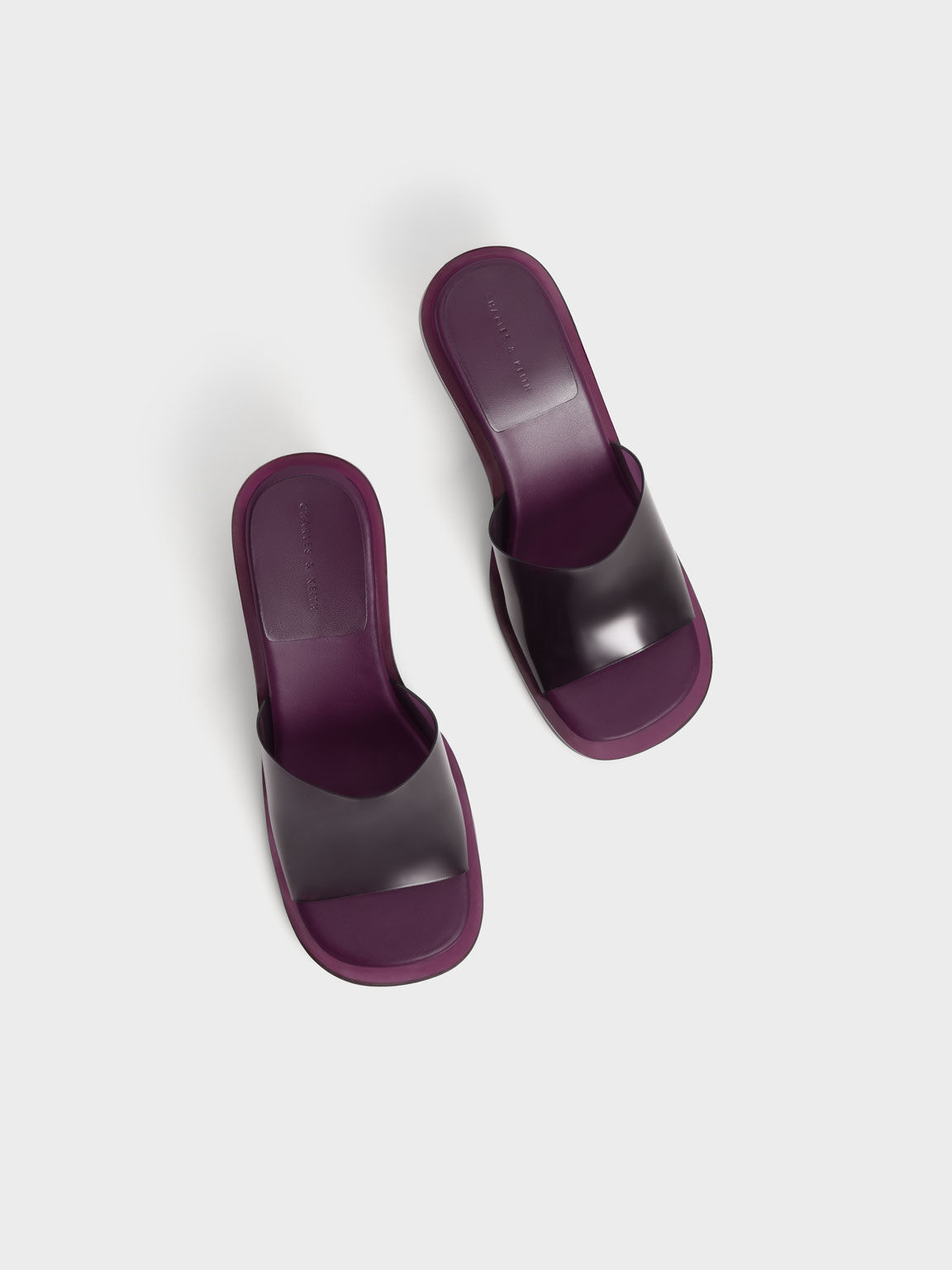 Madison Clear Sculptural Heel Mules, Purple, hi-res