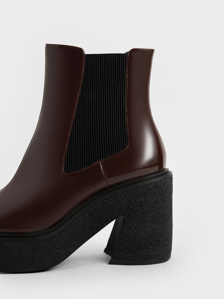 Odette Patent Leather Chelsea Platform Boots, Brown, hi-res