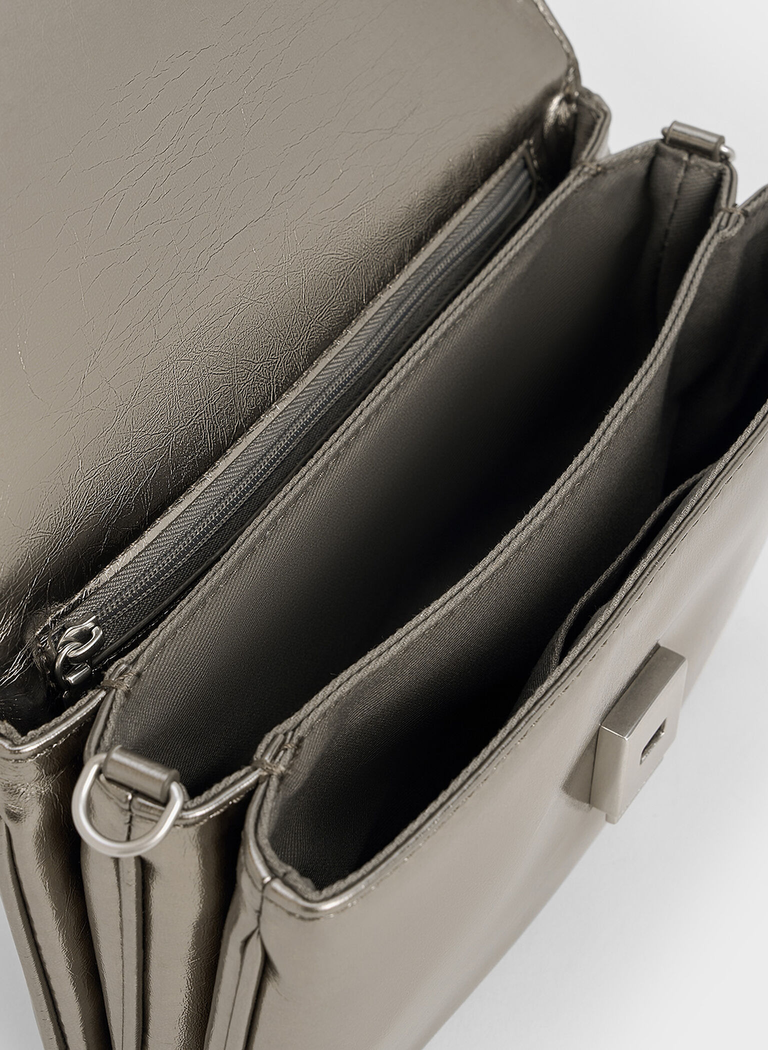 Caia Metallic Front Flap Shoulder Bag, Pewter, hi-res