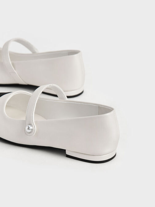 Girls' Bead-Embellished Mary Janes, White, hi-res