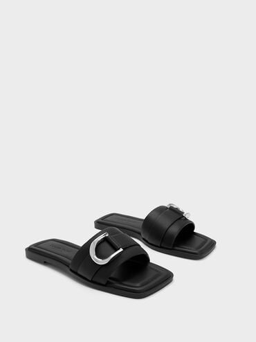 Gabine Leather Slide Sandals, Black, hi-res