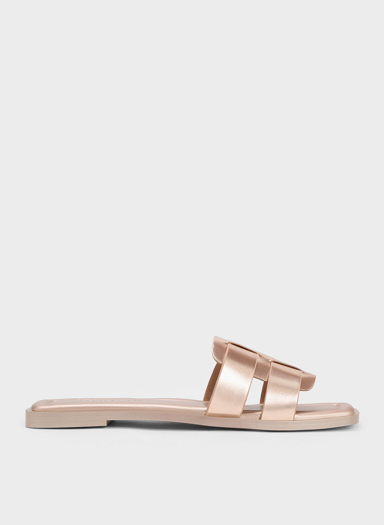 Rose Gold Trichelle Interwoven Metallic Leather Slide Sandals - CHARLES ...