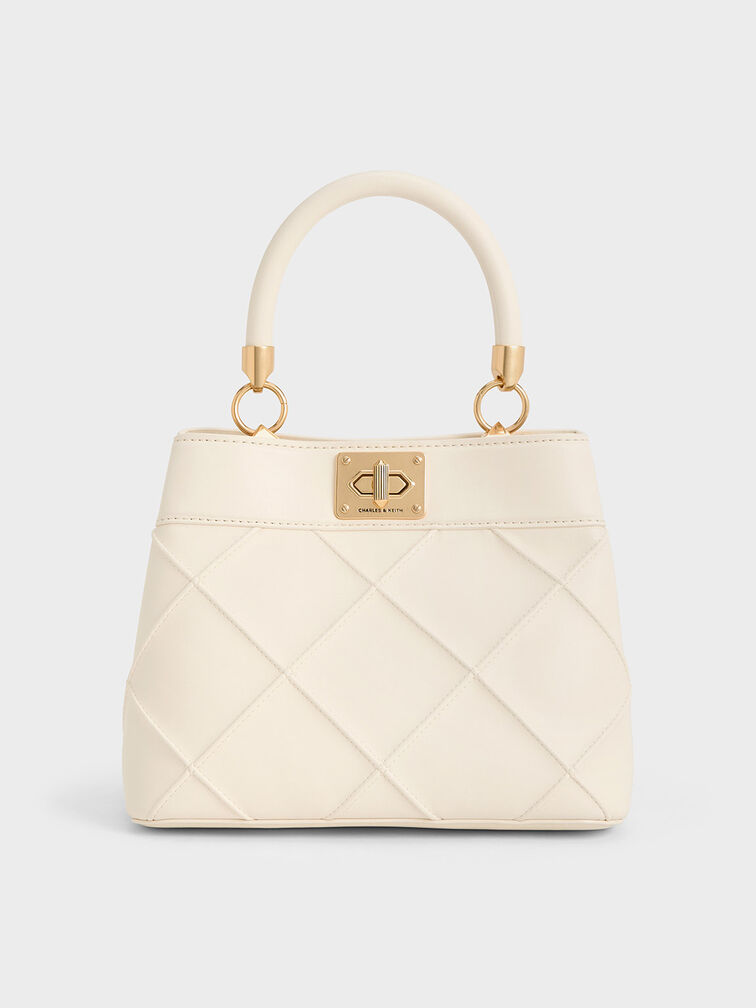 Eleni Quilted Top Handle Bag, Cream, hi-res