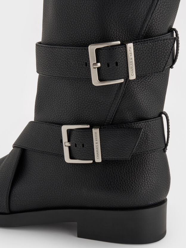 Botas de ca&ntilde;a media a la pantorrilla Brett con tiras con hebilla, Negro, hi-res