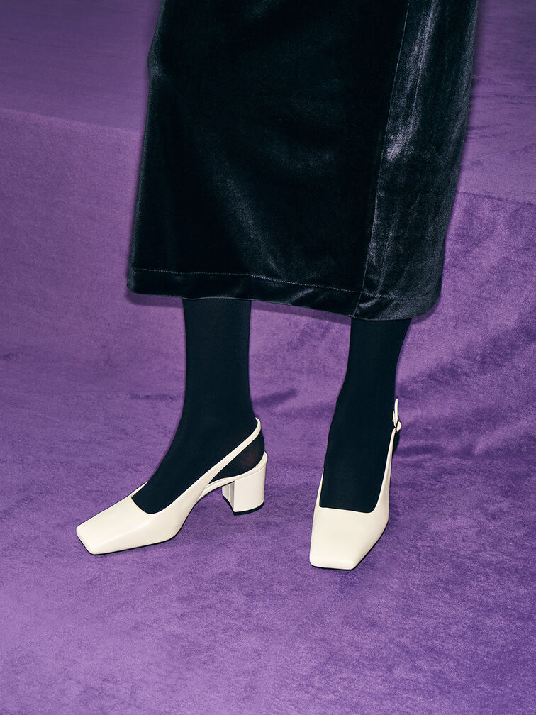Zapatos destalonados de punta cuadrada, Blanco tiza, hi-res