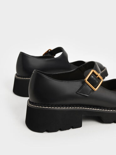 Metallic Buckle Mary Janes, Black, hi-res