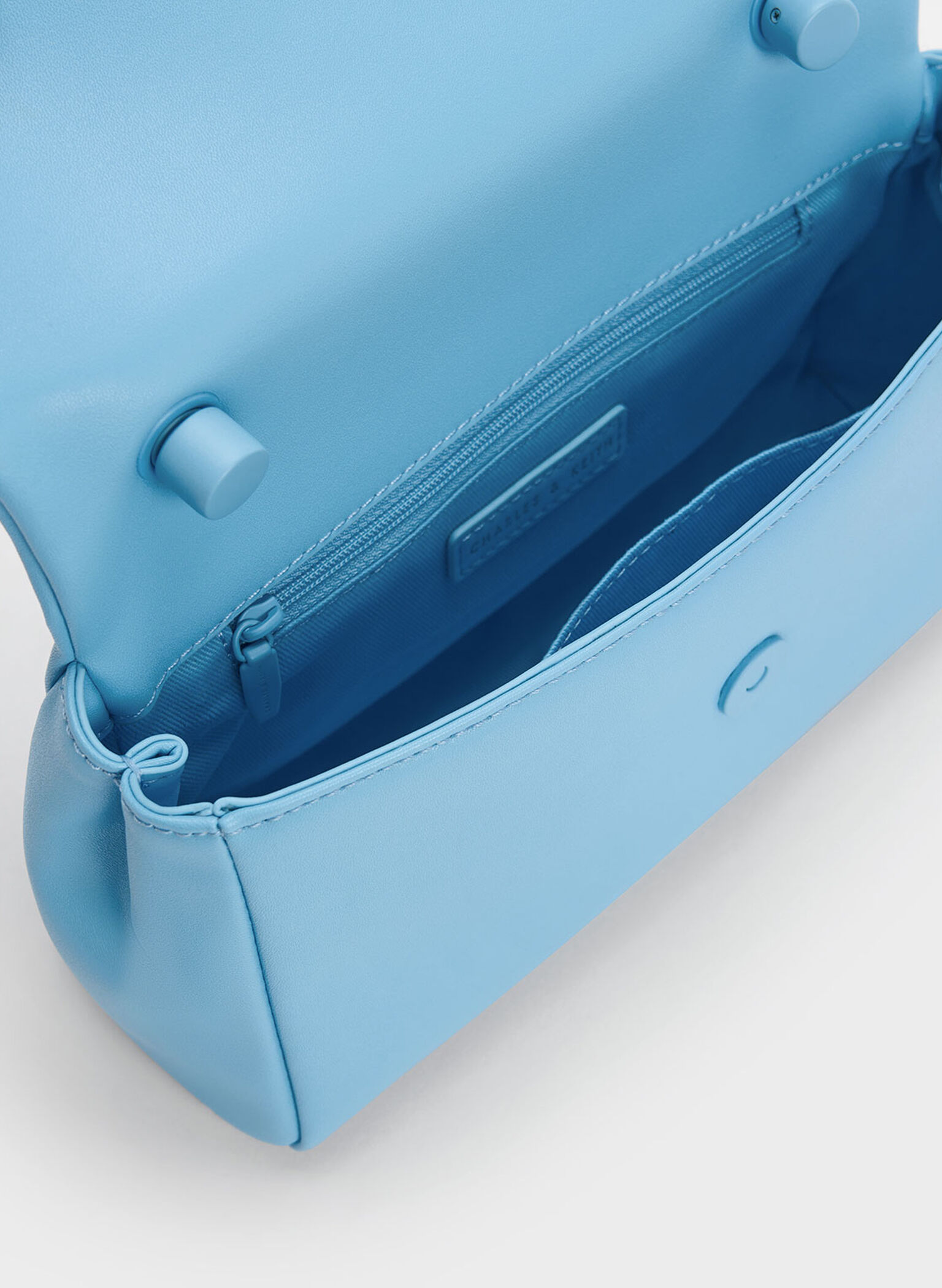 Curved Handle Shoulder Bag, Blue, hi-res