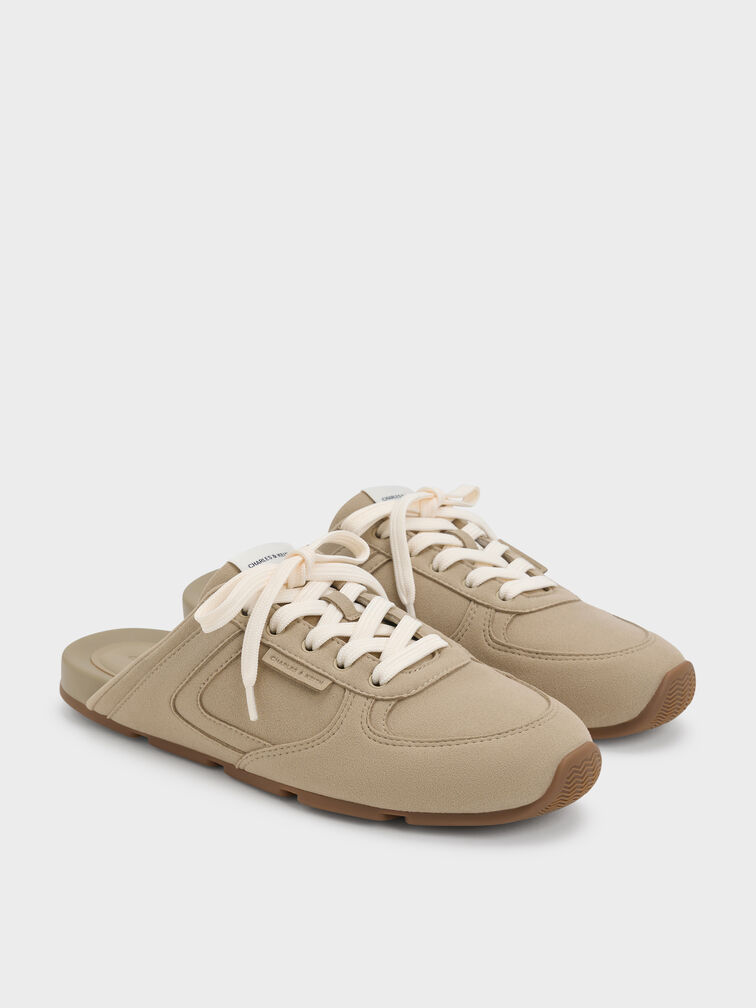 Lace-Up Slip-On Sneakers, Taupe, hi-res