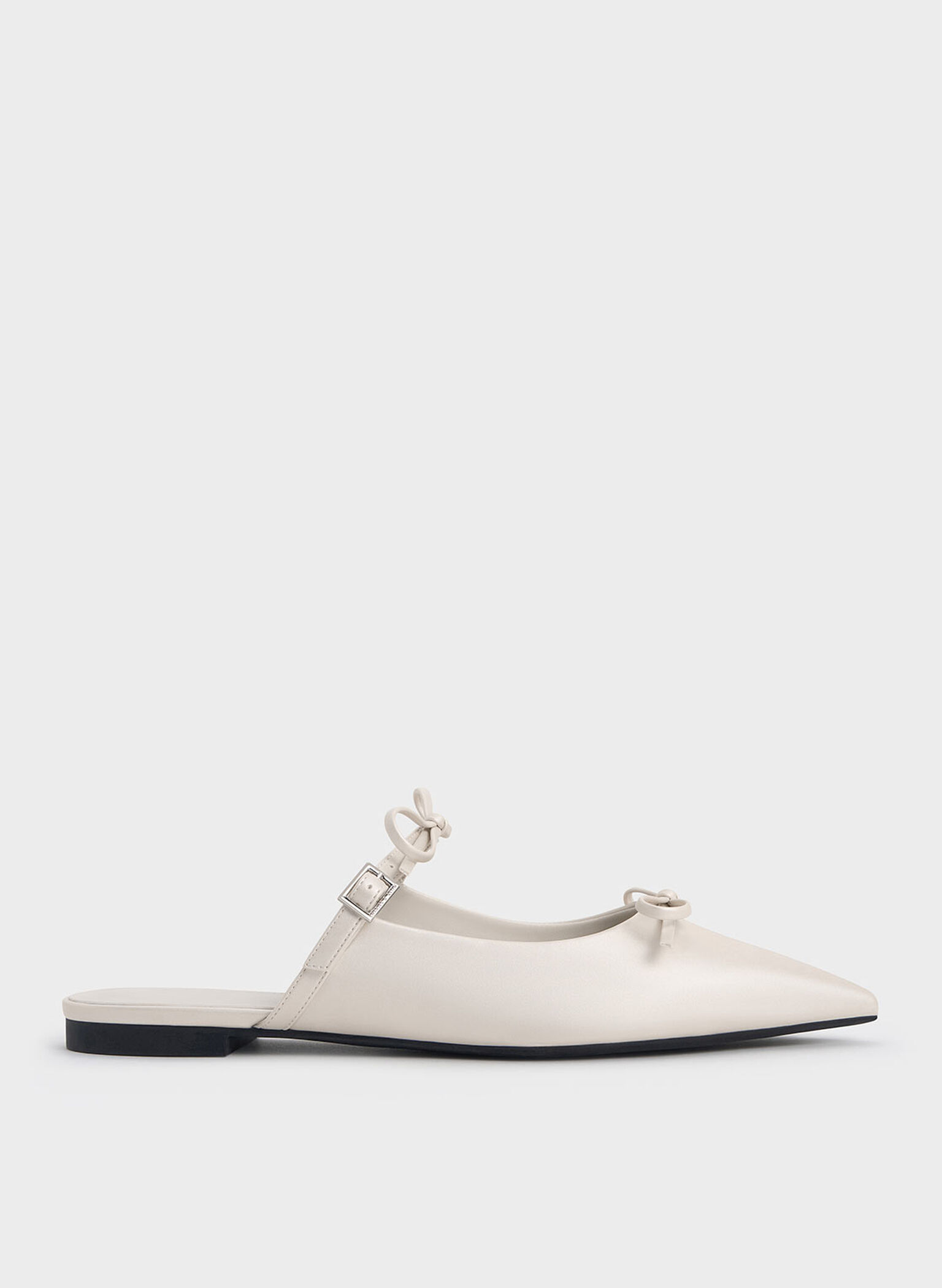 Double-Bow Pointed-Toe Mules, White, hi-res
