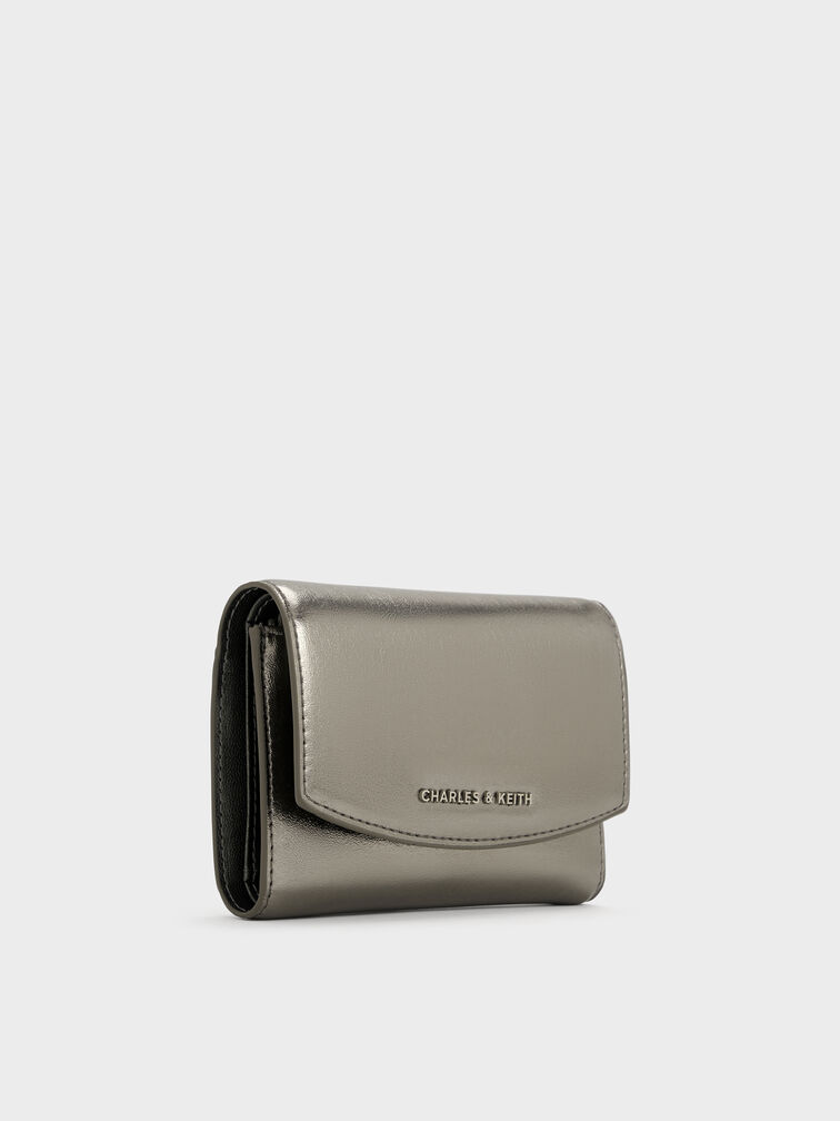 Briony Crinkle-Effect Curved Flap Wallet, Pewter, hi-res