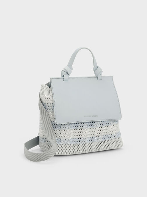 Girls' Ida Knitted Checkered Backpack, Sea Salt Blue, hi-res