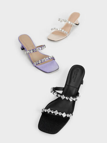水晶雙帶粗跟拖鞋, 紫色, hi-res