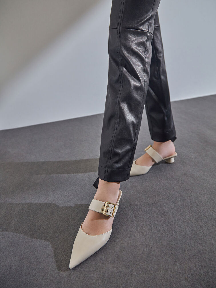 Grommet Buckle Mules, Chalk, hi-res