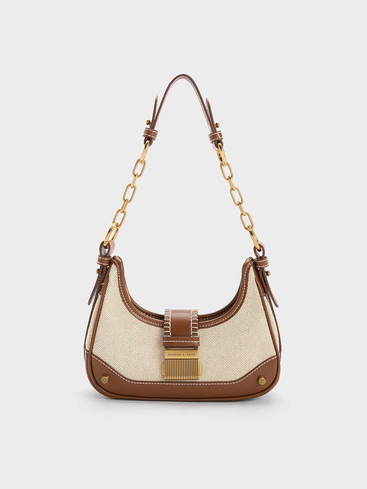 Chocolate Winslet Canvas Belted Hobo Bag - CHARLES & KEITH PH
