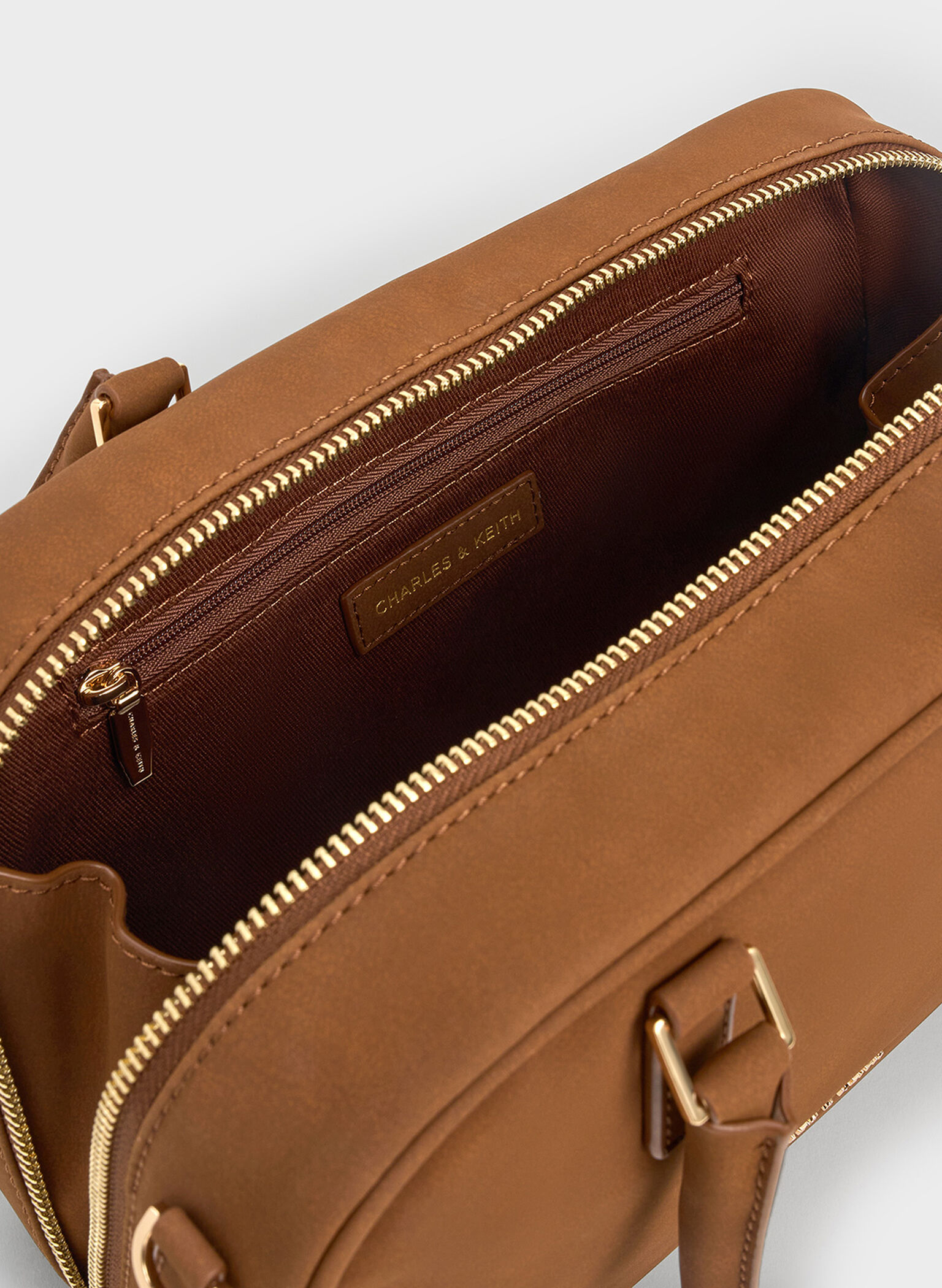 Sianna Textured Bowling Bag, Brown, hi-res
