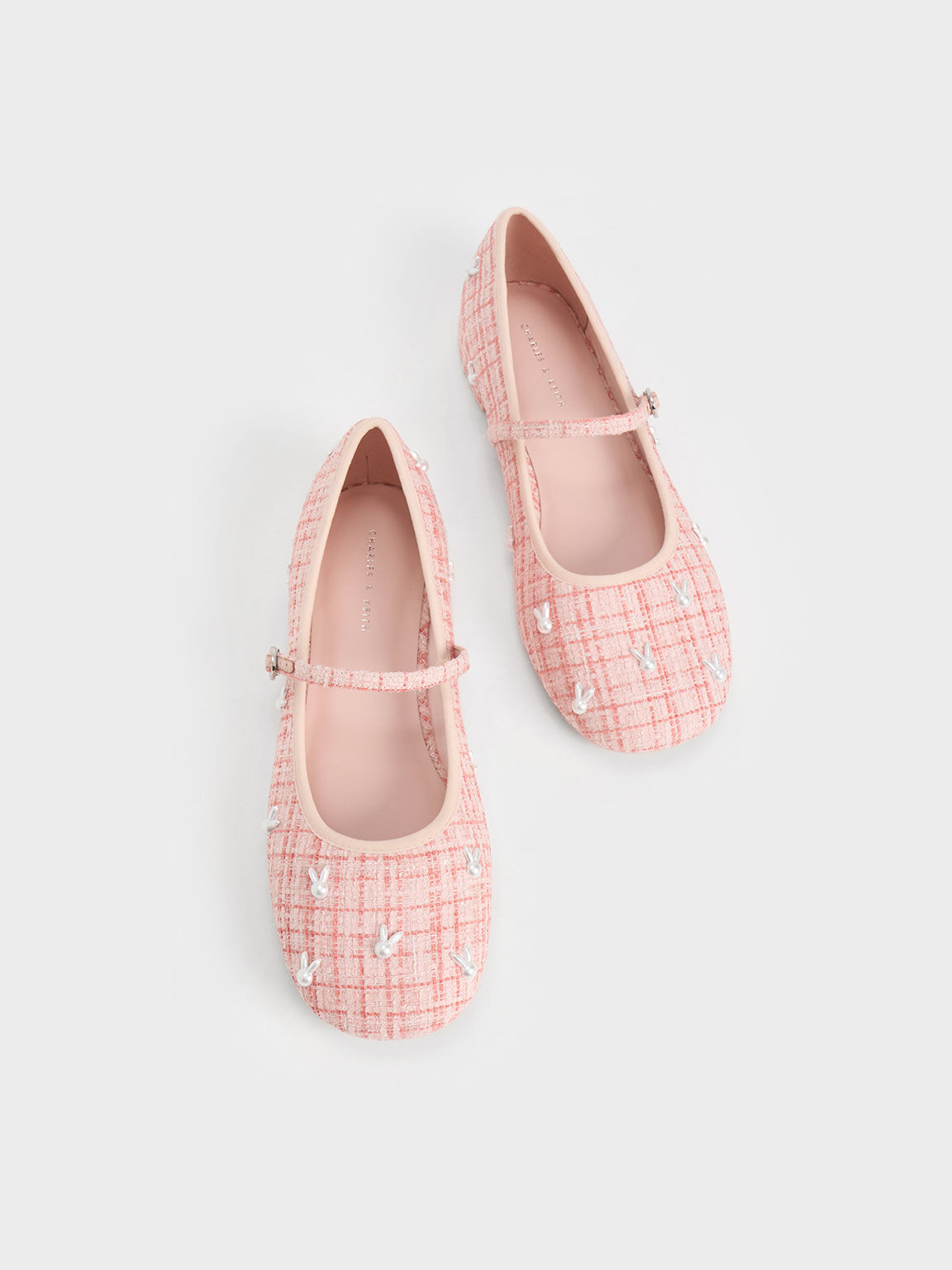 Bunny Tweed Mary Jane Flats, Pink, hi-res