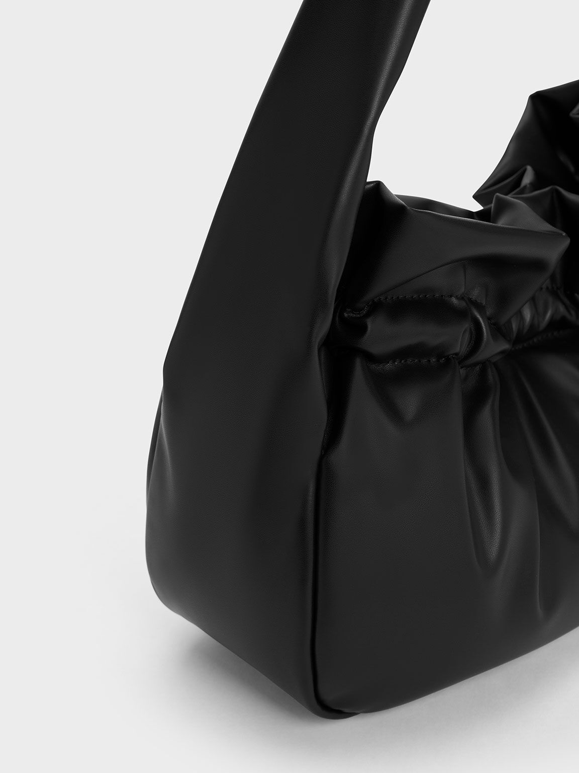 Ruched Hobo Bag, Black, hi-res