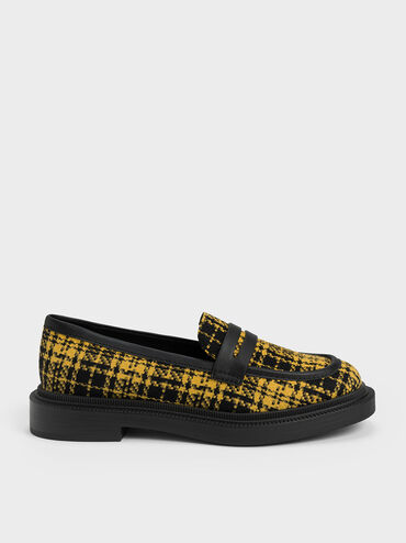 Checkered Penny Loafers, Yellow, hi-res