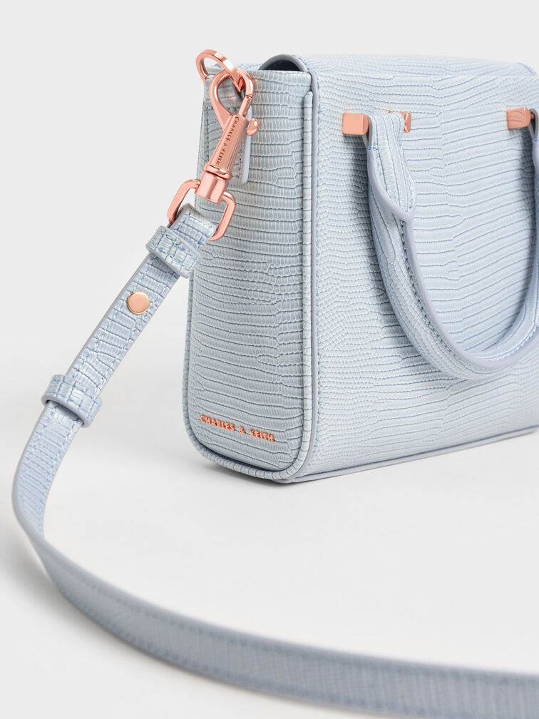 Embossed Top Handle Bag, Light Grey, hi-res