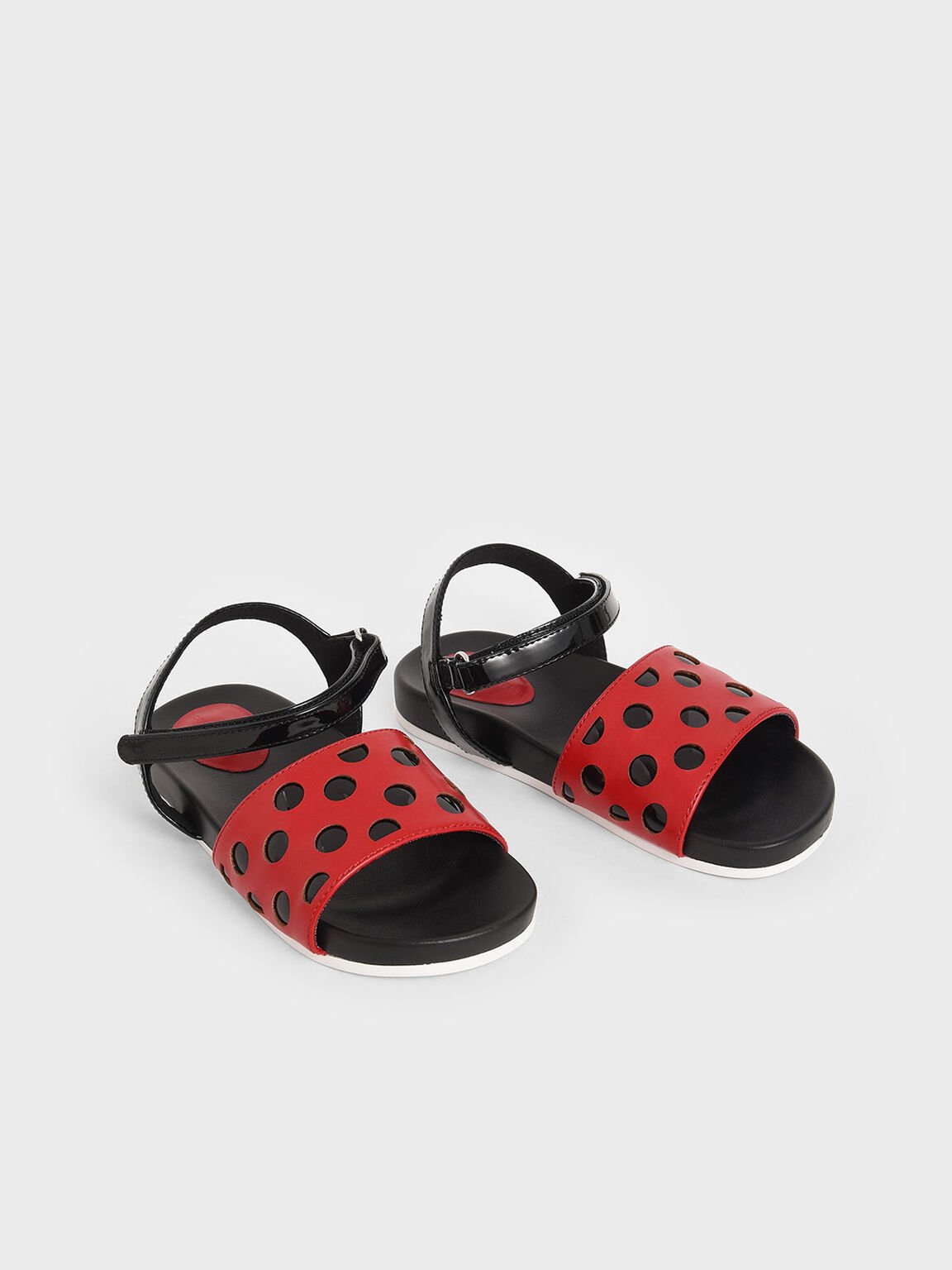 Girls&apos; Two-Tone Laser-Cut Sandals, Red, hi-res