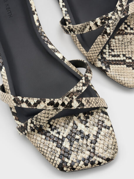Snake-Print Crossover Slide Sandals, Animal Print Natural, hi-res