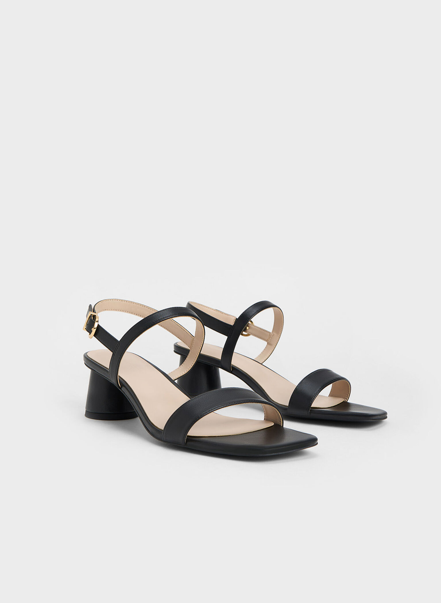 Sandalias con correa trasera y tacón cilíndrico, Negro, hi-res