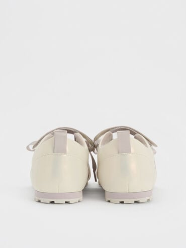 Silko Pearlescent Satin-Lace Ballet Sneakers, Chalk, hi-res