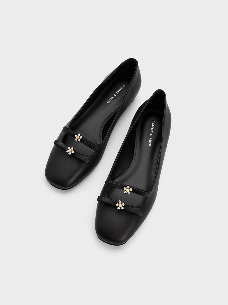 Floral Beaded Bow Ballerinas, Black, hi-res