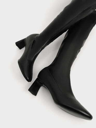 Knee-High Blade Heel Boots, Black, hi-res