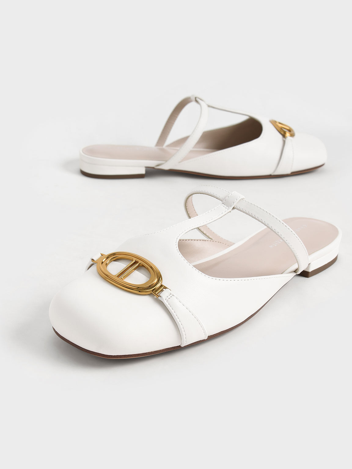 Metallic Accent Cut-Out Flat Mules, White, hi-res