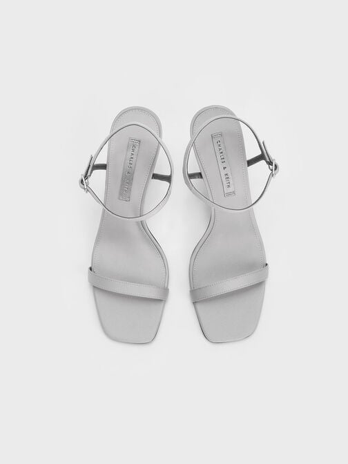 Spool Heel Satin Sandals, Grey, hi-res