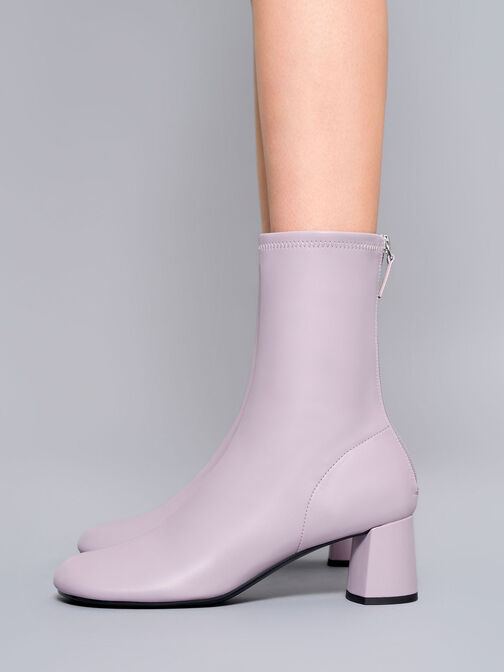 Round-Toe Zip-Up Ankle Boots, Lilac Grey, hi-res