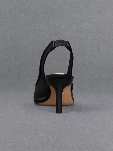Christie Mesh Pointed-Toe Slingback Pumps, Black Textured, hi-res