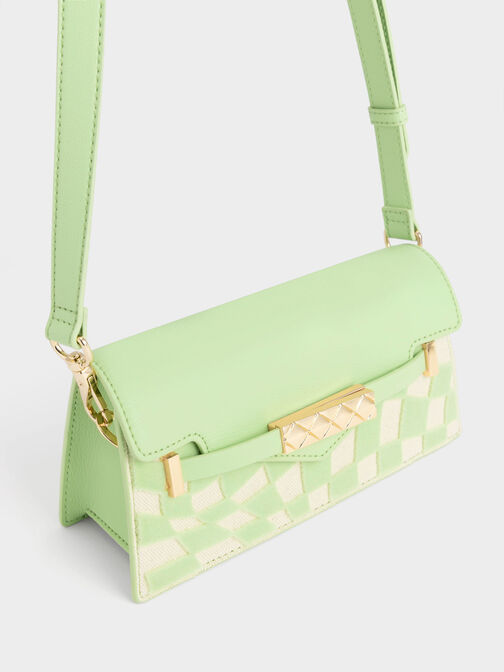 Mini Sabrina Checkered Envelope Shoulder Bag, Mint Green, hi-res