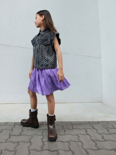 Girls' Double Buckle-Strap Ankle Boots, Dark Brown, hi-res