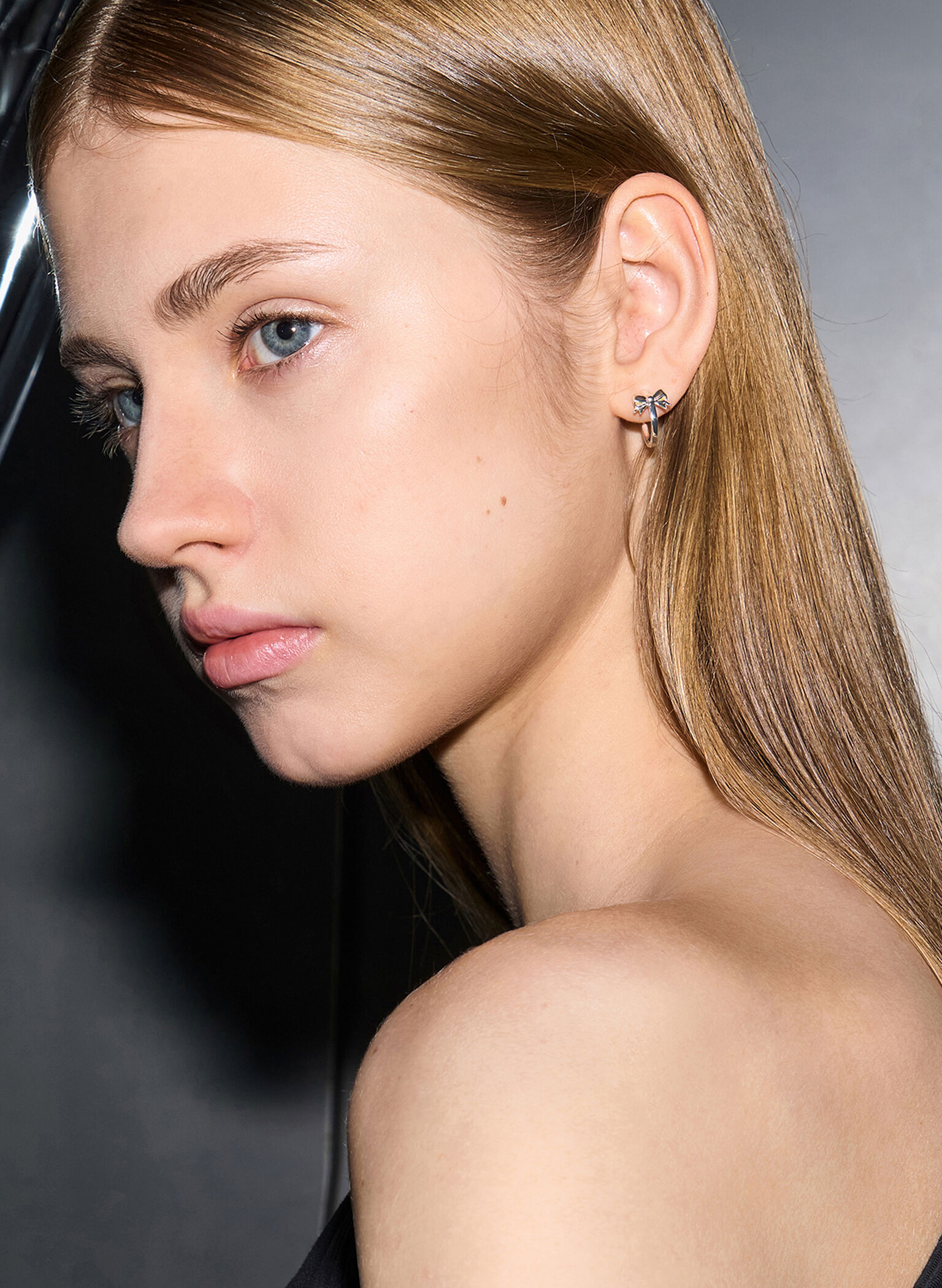 Paige Ribbon Stud Earrings, Silver, hi-res