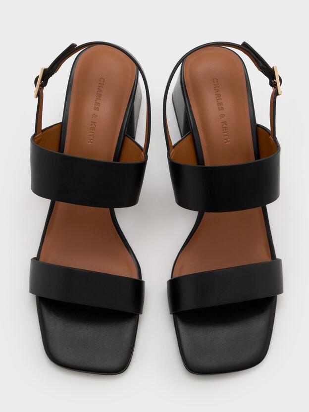 Double-Strap Slingback Heeled Sandals, Black, hi-res
