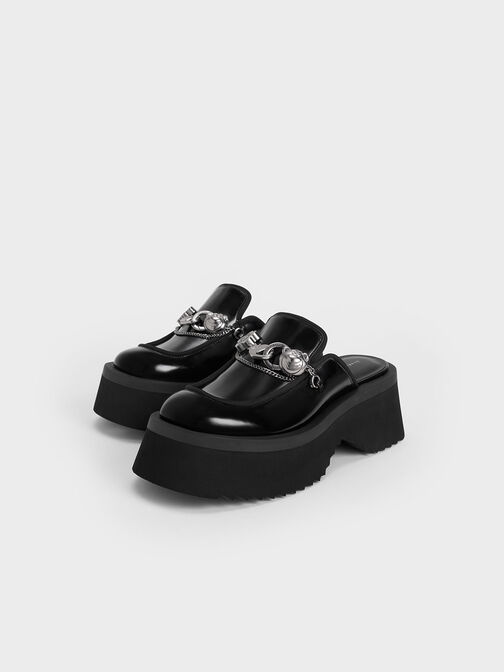 CHARLES & KEITH 彼思勞蘇系列：勞蘇款綴鍊厚底樂福鞋, 黑色, hi-res