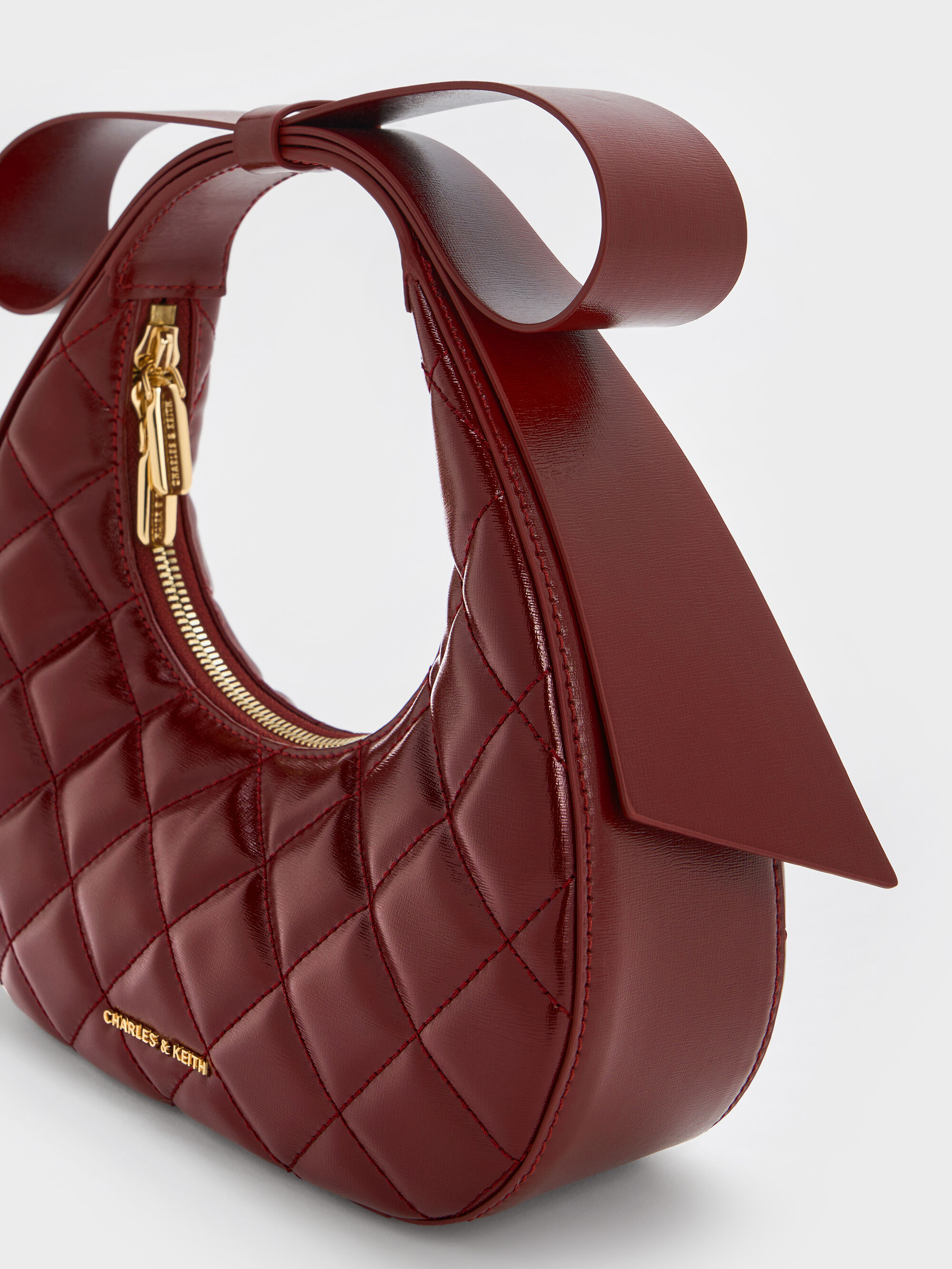 Burgundy Janie Quilted Bow-Handle Crescent Bag - CHARLES