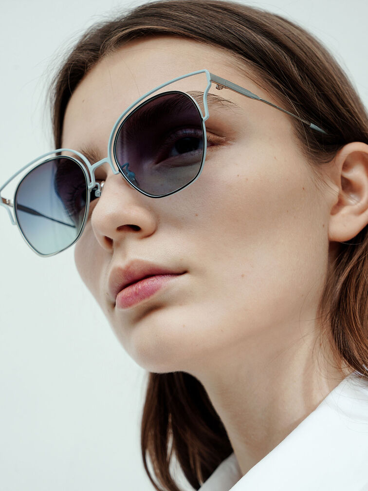 Cut-Out Tinted Sunglasses, Blue, hi-res