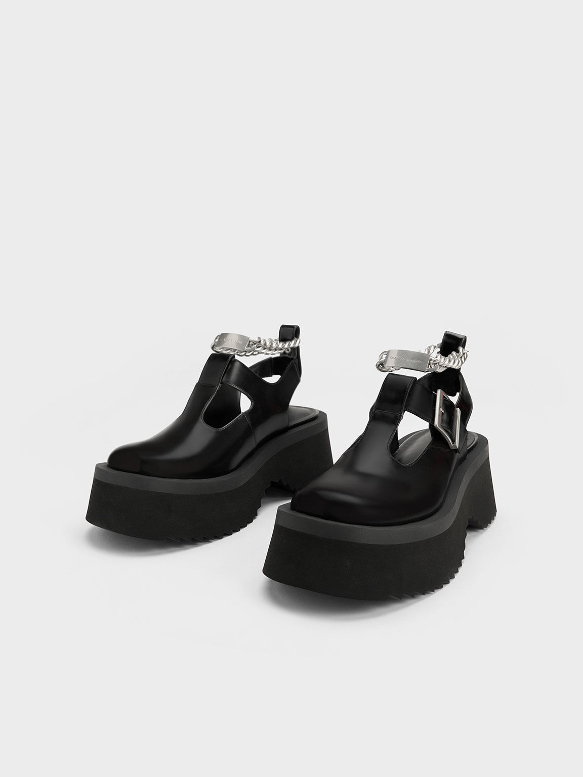 Black Chunky Chain Cut Out Mary Janes CHARLES KEITH SG