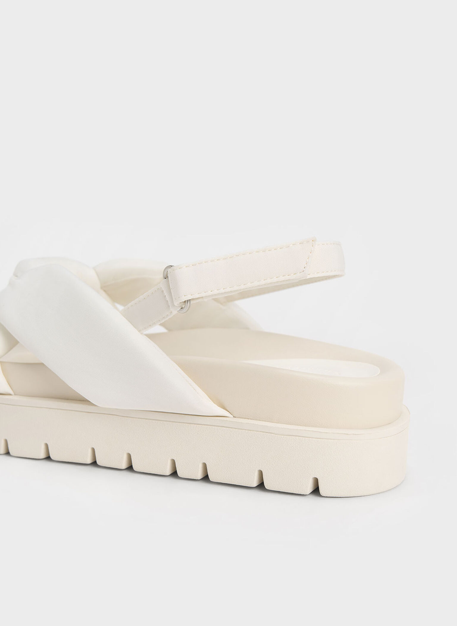 Sandalias con plataforma plana anudada de nailon, Blanco, hi-res