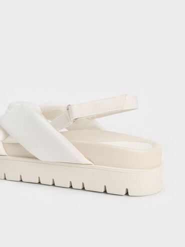 Sandalias con plataforma plana anudada de nailon, Blanco, hi-res