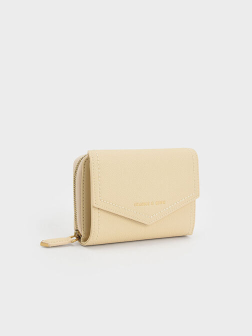 Cartera tipo sobre con ribete de puntada, Beige, hi-res