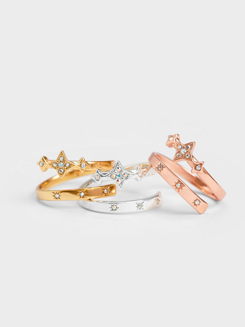 Star Motif Crystal-Embellished Ring, Gold, hi-res