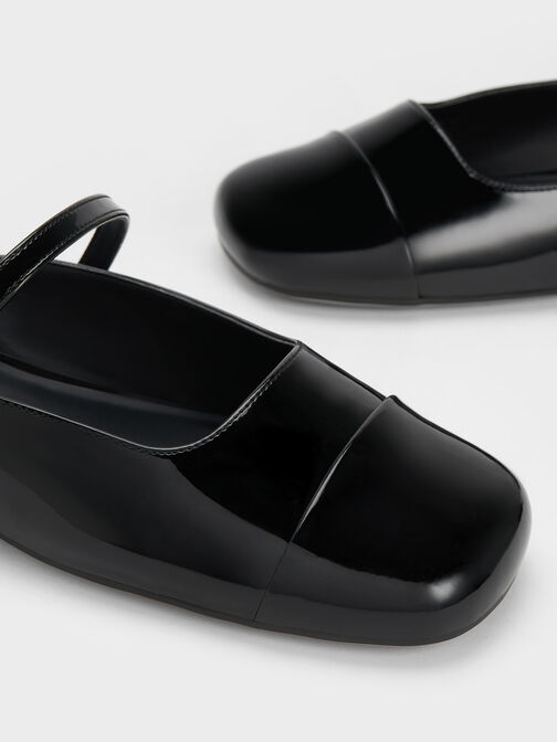 Pearl Embellished Patent Flat Mules, Black Patent, hi-res