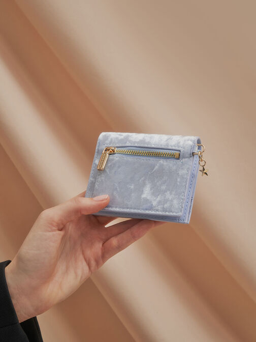 Velvet Embellished Card Holder, Light Blue, hi-res