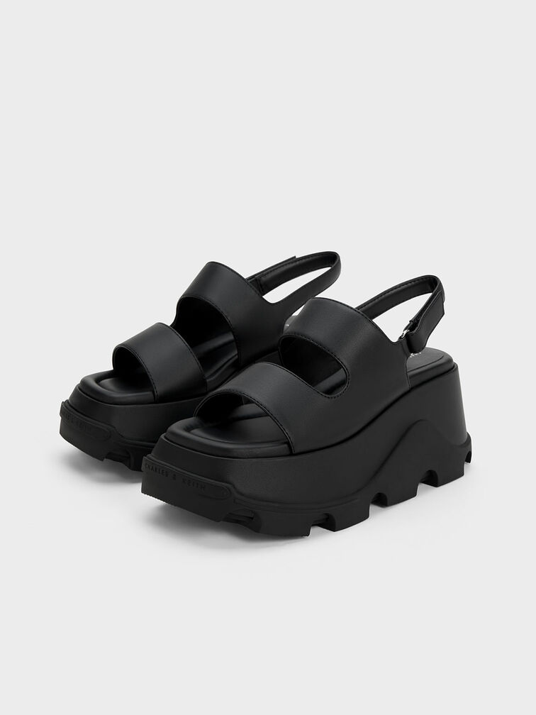 Asymmetric Platform Sandals, Black, hi-res