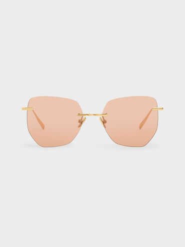 Rimless Geometric Sunglasses, Orange, hi-res