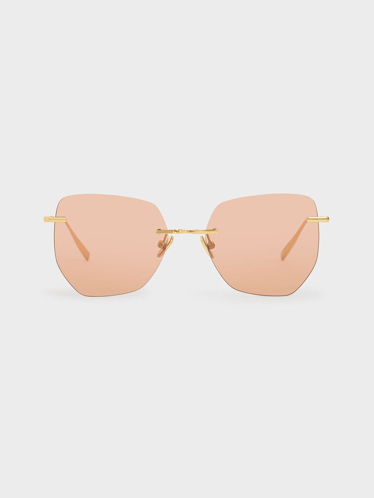 Rimless Geometric Sunglasses, Orange, hi-res